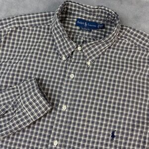 Ralph Lauren‎ Shirt Mens 3XLT Gray Plaid Check Classic Button Long Sleeve Preppy